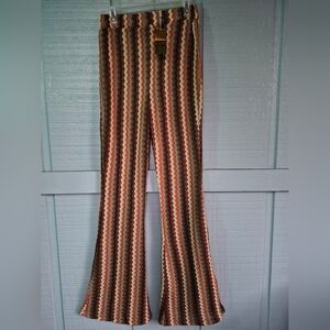 NWT Wave Pattern Crochet Knit High Waist Flared Swim Coverup Pants Jrs Large